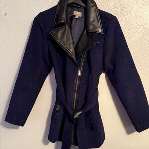 Vintage Navy Pea Coat with Black Trim